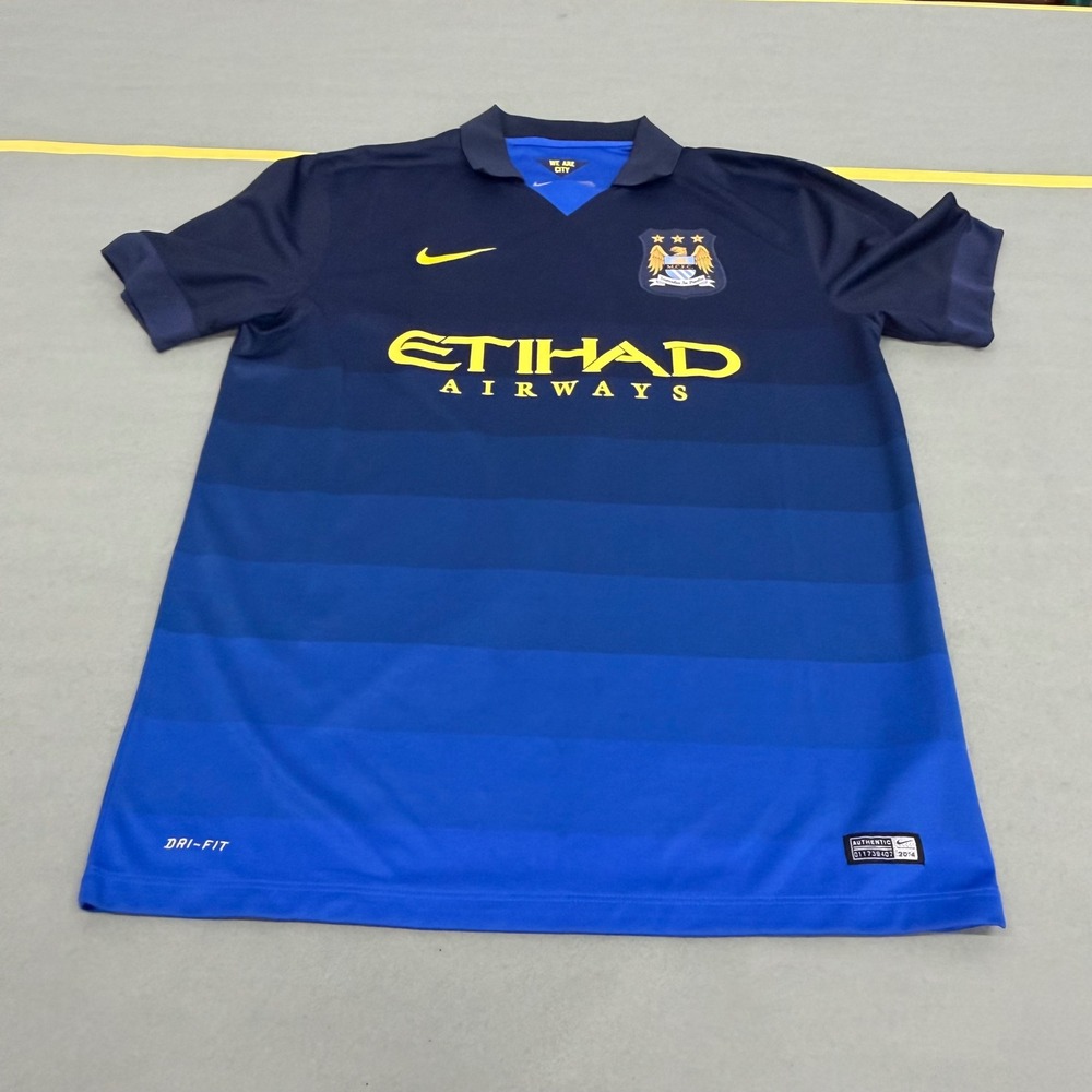 Nike Manchester City 2014-15 Away Jersey Mens Large Blue Gradient Soccer Shirt